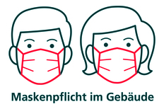 Icon, zwei Personen mit Nase-Mund-Schutzmasken - Maskenpflicht im Gebäude