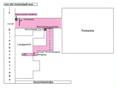 Hinweis für gehbehinderte Personen und Rollstuhlfahrer